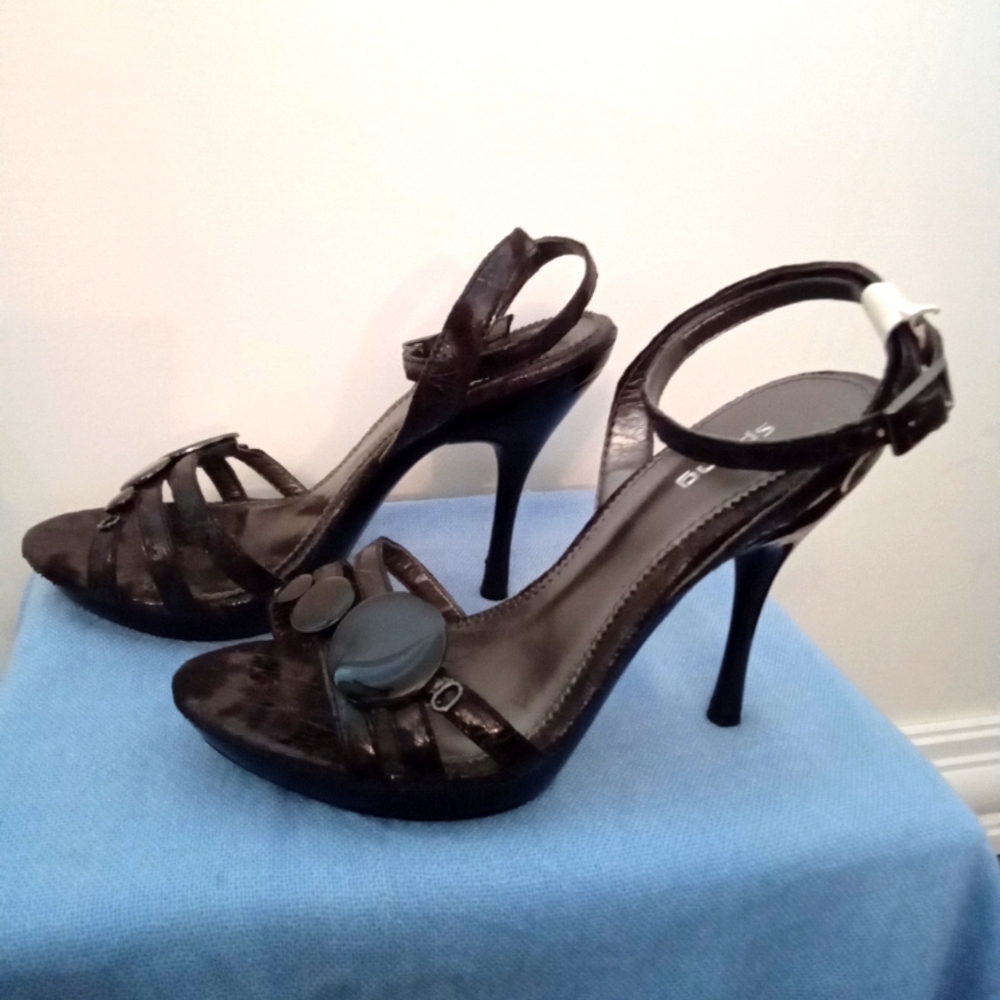 Spring Women's Brown Faux Snakeskin Ankle Strap Platform High Heel Sandals Sz 36